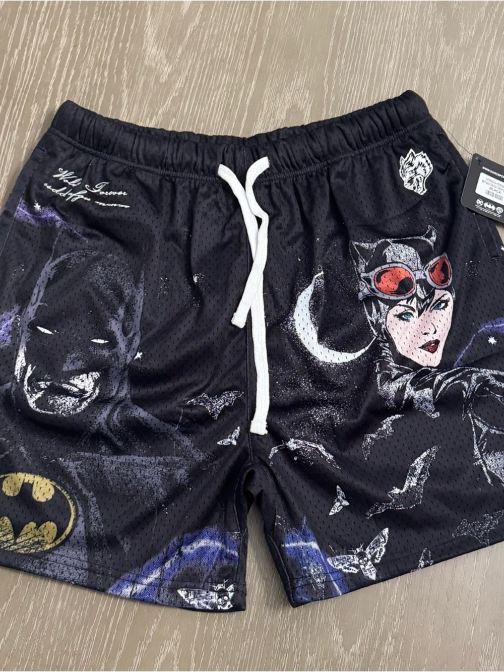 Darc Sport Black Batman & Catwoman Graphic Athletic Shorts: The Bat and The Cat